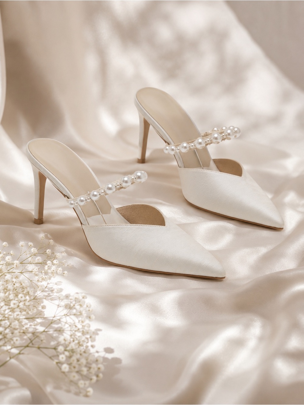 Dolce Vita White Vanilla Silk Kenika Pearl Wedding Heels Size 7.5